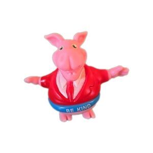 Waggles SMILE-N-OINK The Pig Figure Plastic Be Kind 3” Pink Pig Red Jacket Toy